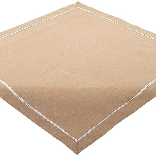 Tischdecke Weihnachten 85x85 Lurex Gold Spitze Mitteldecke Bestickt Weihnachtsdecke Weihnachtstischdecke Stoff (Beige)