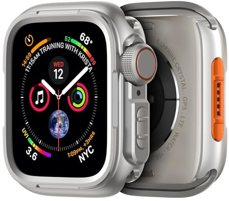 SOLOLUP Metall Schutzhülle Kompatibel mit Apple Watch Hülle 45mm,2 in 1 Robuste Rundum Metal Case mit Rücken Gehäuse für Apple Watch Series 9/8/7 Schutz iWatch 45mm,Titanstahl[Kein Bildschirm][HD]