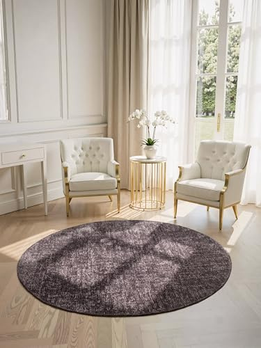 Elle Decoration Brilliance - Kurzflor Teppich Prisma, Wohnzimmerteppich mit Raster Design, Kachel, Quadrat Muster, Glänzender, Moderner Teppich für Wohnzimmer, Schlafzimmer - Braun, Ø 160 cm