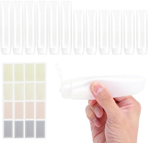 VOSSOT 12PCS Refillable Travel Bottles Set,with Labels 30ml & 50ml Soft Squeeze Bottles with Flip Caps Leakproof Cosmetic Travel Toiletry Containers Small Plastic Bottles for Shampoo Lotion Cream