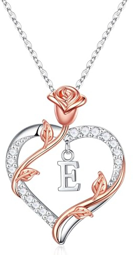 TINGN Heart Initial Necklaces for Women - 14K White Gold Plated Rose Heart Initial A-Z Necklace Gifts for Womens Wife Girls Girlfriend Personalized Gift Anniversary Birthday Gifts for Women Jewelry