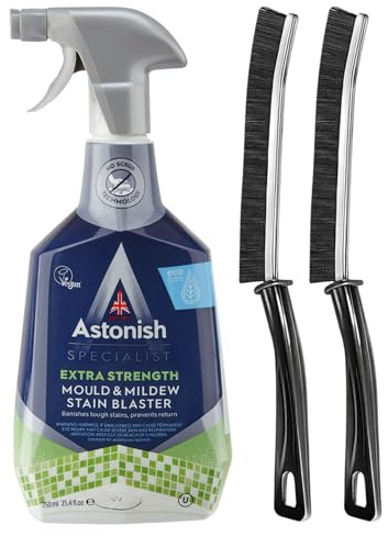 Extra Strength Mould & Mildew Remover Spray Bundle with 2 Hard Bristle Brushes – Bathroom, Tile & Grout Cleaner for Black Mould