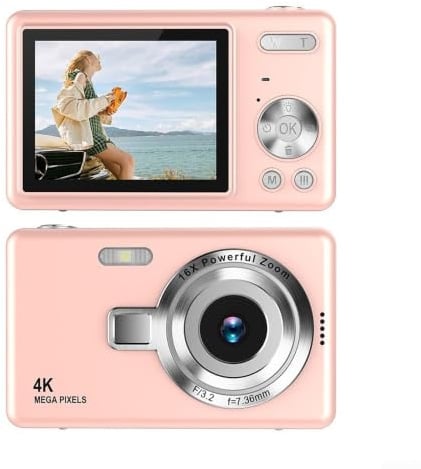 CCD 1080P Kamera mit 96 MP Pixelsensor, 16-facher Zoom, 6,1 cm IPS LCD, USB-betrieben, AVI-Videoaufnahme und JPG-Export (Rosa)