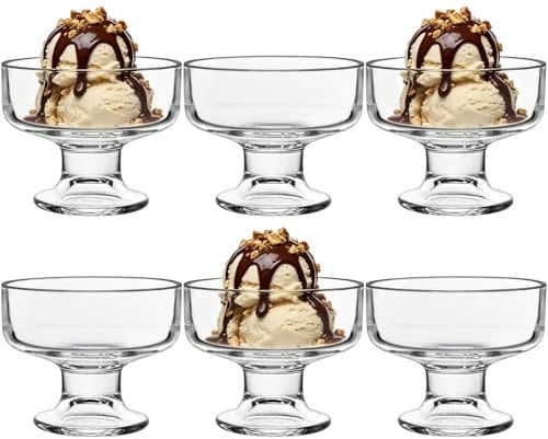Wieat Dessert Cups, Glass Prawn Cocktail Glasses, Sundae Ice Cream Bowls Set of 6, Wide Bowl Dessert Cups, Appetiser Fruit Salads Glasses