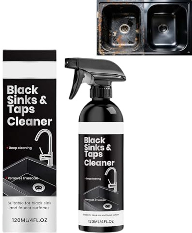 Detergente Nero per Lavandino e Rubinetto, Rimuovi Calcare, Acqua Dura e Pietre per Acqua, Sgrassatore Potente, Antiruggine e Schiuma da Sapone Spray, Lucidante per Granito, Marmo, Quarzi, Intonaco