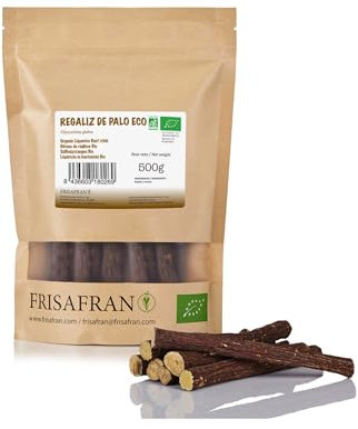 FRISAFRAN | Regaliz de palo SECO, DESHIDRATADO | Regaliz de palo natural | Ecológico | palo dulce | palodul natural fresco | Palos de regaliz | Raíz regaliz | Directo del productor | 500g