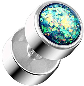 Piercingfaktor Ohrring Ohrstecker Fake Piercing Ohr Plug mit Opal Glitter