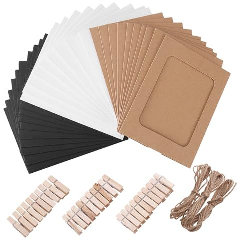 VORCOOL 30pcs Kraft Papier Cadres Photo Suspendus Décoration Murale DIY avec Clips Cordes pour Photos 4x6in