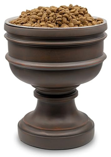 Pet Junkie Summit Single Elevated Dog Bowl Stand with Removable Stainless Steel 44oz Inner Bowl for Medium to Large Breed - Raised Dog Food or Water Station (Large, Brown)