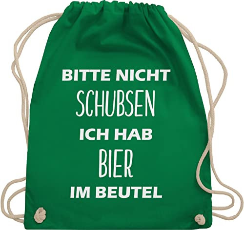 Turnbeutel Rucksack - Festival Zubehör - Bitte nicht schubsen ich hab Bier im Beutel - Unisize - Grün - bierrucksack festival-bag konzert alkohol stoffbeutel biertasche festivaltasche festivals