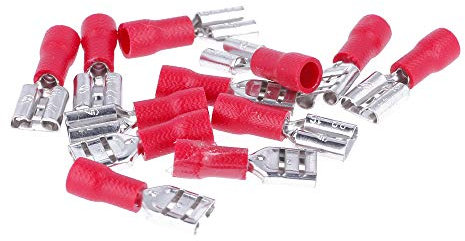 Pack de 100 Unidades de Terminales Tipo Faston Hembra (22-16 AWG), Aislante Color Rojo, Sección Cable 0,25-1,5 mm2