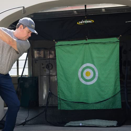 Hitzem Golf Practice Net for Garage Door, Indoor or Outdoor Golf Training Equipment, No Poles or Wires, One Time Installation, Roll Up to Store Golf Hitting Net Out of Sight