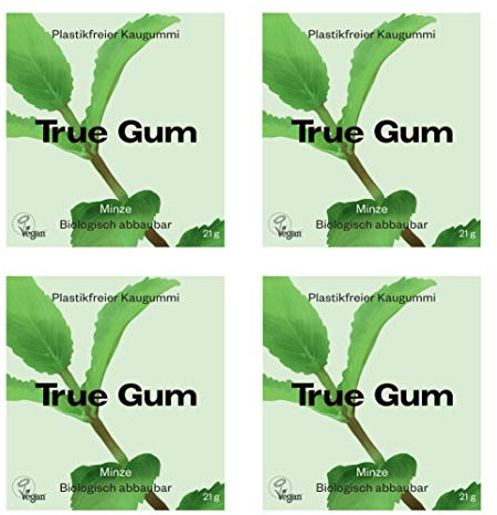 True Gum 4er SET: MINZE | Plastikfreier Kaugummi | Biologisch Abbaubar | Vegan | 4 x 21 g, 84 g