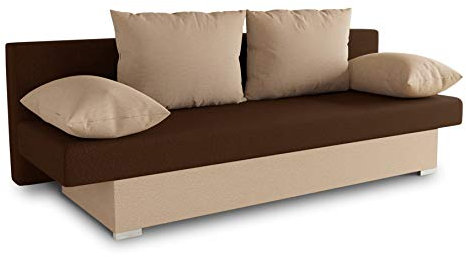 Schlafsofa Tina inklusive Bettkasten - Sofa mit Schlaffunktion, Bettsofa, Couchgarnitur, Couch, Bett, Schlafmöbel (Alova 07 + 68 (Beige + Braun))