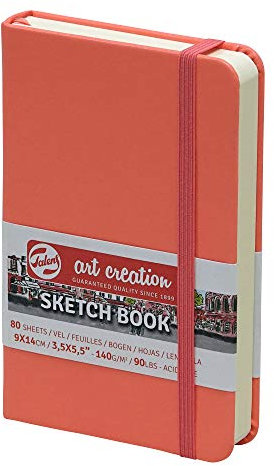 Talens Art Creation Skizzenbuch - Korallenrot - 9x14 cm - 140g - 80 Blatt - Ideal zum Zeichnen Journaling Nassmedien