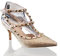 Womens Heels Diamante T-Strap Pointed Toe Dress Kitten Heels Dress Court Shoes Gold