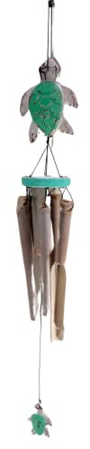 Coastal Turtle Windspiel, Used-Look, Weiß und Türkis, Holzspiel, 76,2 cm hoch