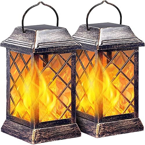 Solarbaby Solar Garten Lichter, Outdoor Laterne Flamme Solar Lichter Metall Hängende Laterne Outdoor wasserdichte Landschaft Beleuchtung für Party, Hof, Gartendekoration (Pack von 2, Bronze)