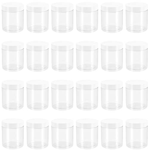 PINGEUI 24 Pack 250ml Clear Round Plastic Jars with Lid, BPA Free Wide Mouth Plastic Container, Empty Sample Storage Pot Jars for Slime, Food, Spices, Liquids, Crafts