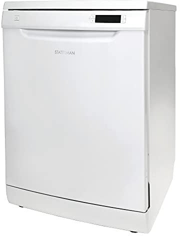Statesman FD12PWE Freestanding 12 Place Full Size Dishwasher, Half Load Wash Function, 6 Wash Programms, Water Softness Adjustment, Cold Water Fill, 60 cm, White