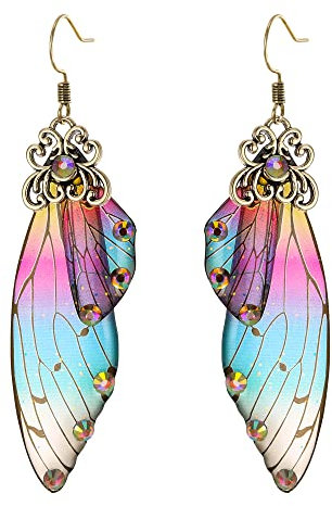 Clearine Schmetterling Ohrringe Flügel Tropfen Kristall Libelle Insekten Haken Ohrhänger für Damen Bunt Antik Gold-Tone