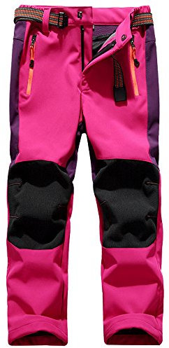 yeyity Kinder Softshellhose Skihose Gefüttert Cargohose Wasserdicht Thermohose Jungen Mädchen Schneehose Winter Outdoorhose Wanderhose(16010,Rose,M)