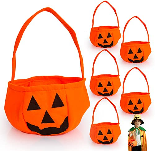 Halloween Kürbis Tragetaschen, 6 Stück Halloween Candy Bag, Halloween Stofftaschen Kinder Süßigkeiten Tasche Süßes oder Saures Beutel, Geschenktüten Halloween Kürbistasche, für Halloween Party Deco