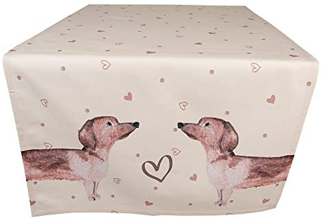 Clayre & Eef Tischläufer 50x140 cm Beige Baumwolle Rechteck Dackel Tischdecke