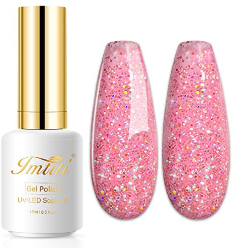 Imtiti Gel Glitterato per Unghie, 1 Pezzo 0.5 Fl Oz Rosa, Soak Off LED UV, Kit per Manicure Fai Da Te, Salone di Bellezza per Donne e Ragazze