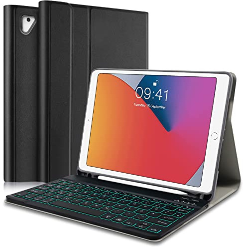 iPad 6 Generation Hülle mit Tastatur, iPad Tastatur Hülle für iPad 6.Gen 2018/5.Gen 2017, Wireless QWERTZ-Tastatur für ipad 6.Gen 2018 /iPad 5.Gen 2017 /iPad Air 2/ iPad Air 1/ iPad Pro 9.7 – Schwarz