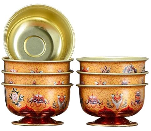 Zerodeko Schreibtisch-Aufsatz, 7 Stück, Kelch, Wasserschale, Weihwasserbecher, Buddha-Anbetung, Wein, Opferteetasse für Zuhause, Tempel, Altar, Yoga, Dekoration, tibetische Klangschale
