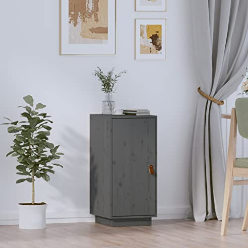 FIRBNUS Badezimmerschrank Aufbewahrungsschrank 34x40x75 cm mit 3 Fächer und Tür Beistellschrank Beistelltisch Lagerschrank Kommode Grau Sideboard Wohnzimmer Massives Kiefernholz