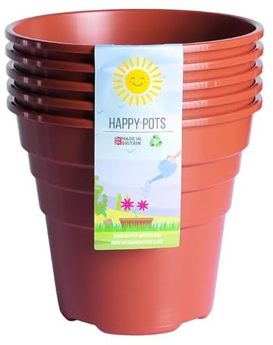 Happy Pots Blumentöpfe aus hochwertigem Kunststoff, wiederverwendbar, für Innen- und Außenbereich, rund, strapazierfähig, UV-beständig, recycelbar, hergestellt in Großbritannien, 15 cm, glänzend,