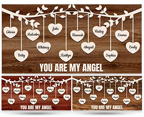 Arbre généalogique personnalisé avec Noms de cœur Décor en Bois personnalisé Panneau de Bureau Plaque de décoration en Bois Cadeau pour Maman Grand-mère Femmes Noël fête des mères
