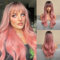 Allbell Lange Rosa Perücken für Frauen,lange wellige ombre Pink Perücke mit Pony,hitzebeständige synthetische Haar Ersatz Party Cosplay Kostüm Perücke