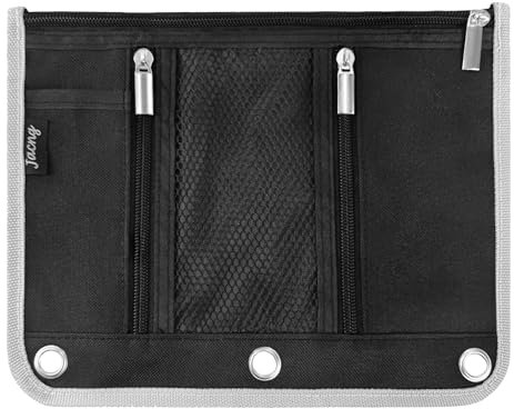 Jacng Binder Pouch for 3 Ring Binder Large Capacity Binder Pocket Black Zipper Bag Fits 3-Ringbinder Clear Window Pencil Pouch with Zipper for Office Supplies