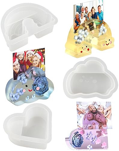 Tuxuzal 3 Stück Epoxidharz Form Herz Kartenhalter Wolke Silikonform Regenbogenbrücken Herzform Gießform Liebe Herz Harzform Silikonform für Visitenkartenhalter Memohalter Klebezettel