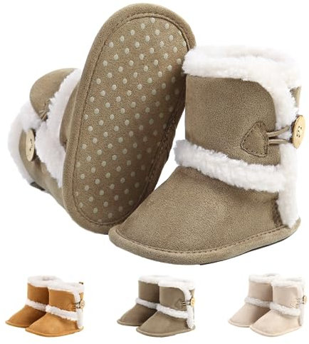 Stivaletti Invernali per Neonato, Inverno Caldo Bambini Stivali da Neve Fondo Morbido Antiscivolo Cotone Piatto Pelliccia Calzino Bootie Regolabile Scarpe Primi Passi Bambina 0-6 Mesi I Grigio