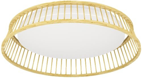 EGLO LED Deckenleuchte Luppineria, runde Deckenlampe, Deckenbeleuchtung aus Kunststoff in Weiß und Bambus in Natur, Aufbauleuchte für Wohnzimmer, Schlafzimmer und Flur, warmweiß, Ø 45 cm