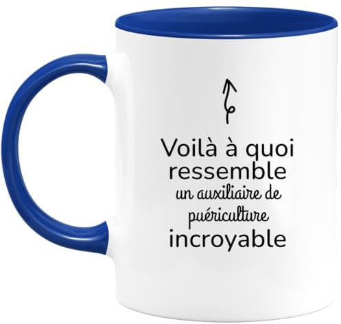 quotedazur Café-Croissant - Mug Personnalisé Tasse Cadeau Noël Voilà À Quoi Ressemble Un Auxiliaire De Puériculture Incroyable - Bleu/Céramique