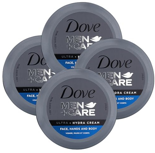 Dove Men+Care Ultra Hydra Cream, Face, Hands and Body care, All Skin Types, 4-Pack of 2.53 Oz Each