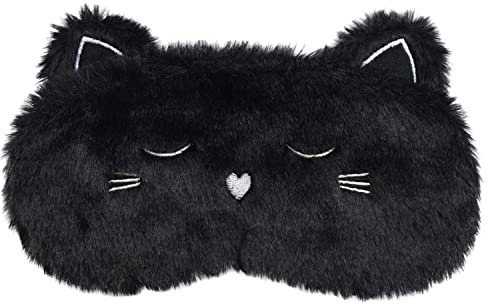 Nette 3D Weißer Welpe Kinder Schlafmaske Lustige Weiche Flauschige Cartoon Augenmaske Plüsch Welpe Seide Augenbinde für Mädchen Jungen Frauen Männer Party Reisen Geschenk (Katze)