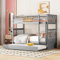 Kehun Kinderbett Etagenbett 90×200 cm mit Leiter, Hochbett Doppelbett mit Ausziehbares Rollbett für 2-3 Kinder, Holzbett mit Rausfallschutz und Lattenrost, Grau, Ohne Matratze
