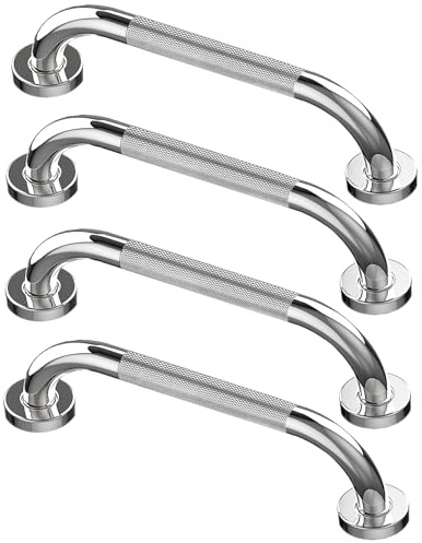 Howdah 4 Stück Haltegriffe für Senioren 30 CM Wand Verchromt Edelstahl | Haltegriff Dusche, Badezimmer Griff, Bad Griff, Duschgriffe für Senior und Behinderte Badewanne Anti-Rutsch-Muster