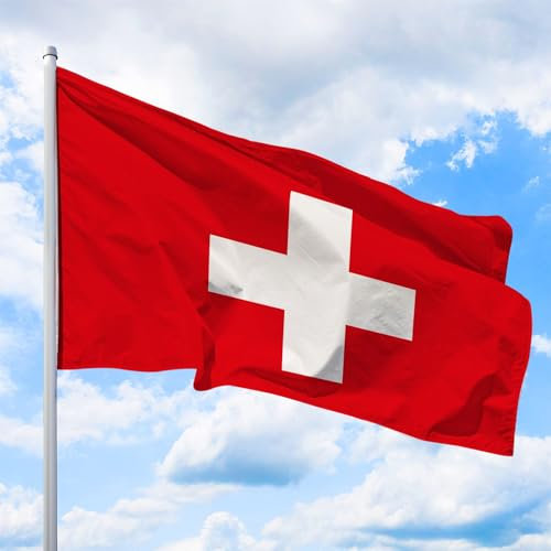 Schweiz Flagge 150 x 100 cm - für Fahnenmast, Schweizfahne aus reißfestem Fahnen-Polyester-Stoff, Hissfahne Quer wetterfest und UV-beständig