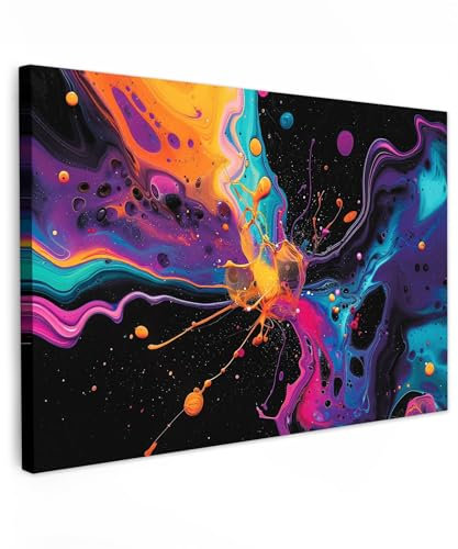 MuchoWow© Leinwandbilder Groß 120x80 cm XXL Wall Art Decoration Bilder für die Wand Schlafzimmer Deko Canvas Painting Wanddekoration Wohnzimmer Bunt - Malerei - Schwarz