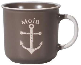 Seaside No.64 - maritimes Steingut-Geschirr in taupe - Mix & Match Serie aus Keramik - nautische Motive zum Kombinieren - Küchenzubehör, Geschenkartikel (Becher 400ml, Anker)