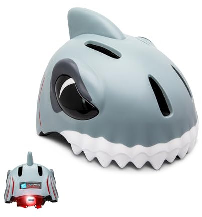 Crazy Safety Grau Hai Kinder Fahrradhelm | Fahrradhelm für Kinder von 6-12 Jahren für Fahrräder, Skateboards, Laufräder, Scooter, Skates. Leichter und Verstellbarer 3D-Tierhelm 54-59 cm.