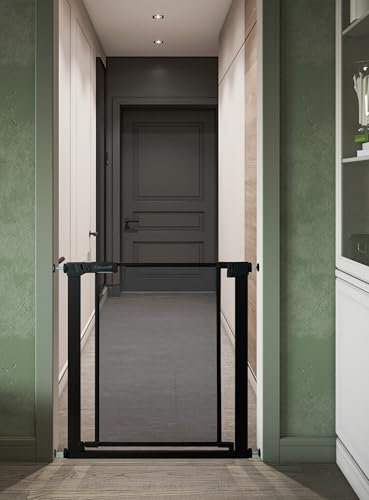 Callowesse Metal Mesh Child & Pet Pressure Fit Safety Gate 75-82cm x H76cm. Suitable for Doors and Stairs - Black