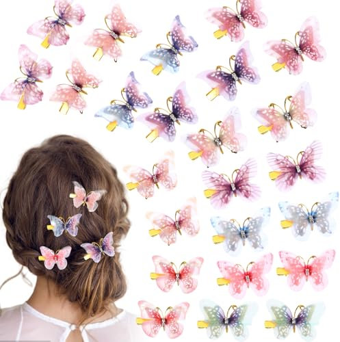 Andibro 24pz Pinzas para el Cabello de Mariposa, 3D Pinzas para el Cabello con Purpurina de Mariposas de Colores Pinzas para el Cabello de Mariposa Pequeña Accesoriospara para Niñas Mujeres Boda